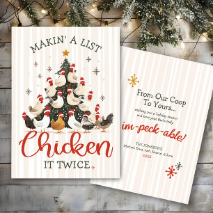Funny Chicken List Christmas Tree Cute Humor Holiday Card