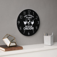 funny chicken lovers word art Large Clock