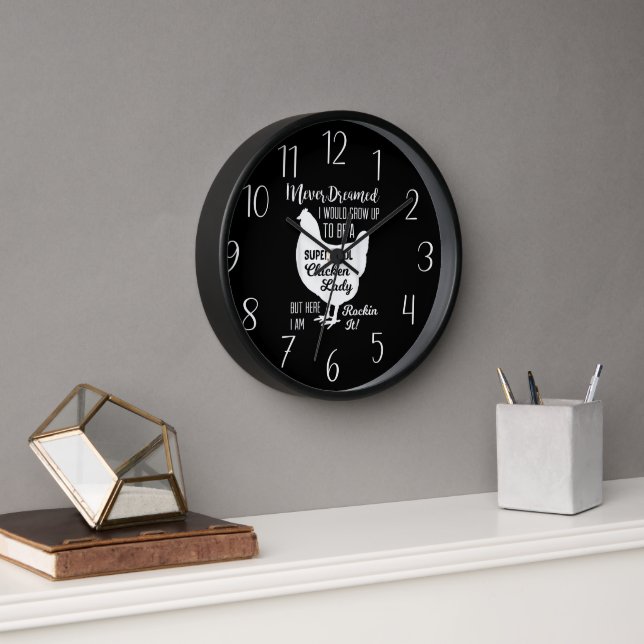 funny chicken lovers word art Large Clock (Office)