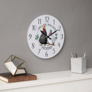 funny chicken lovers word art large clock