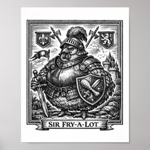 Funny Chicken Mediaeval Knight Sir-fry-a-lot Chick Poster