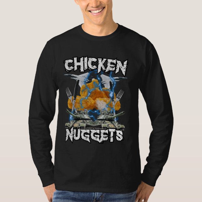Funny Chicken Nugget Bootleg Hardcore Flames Meme T-Shirt (Front)