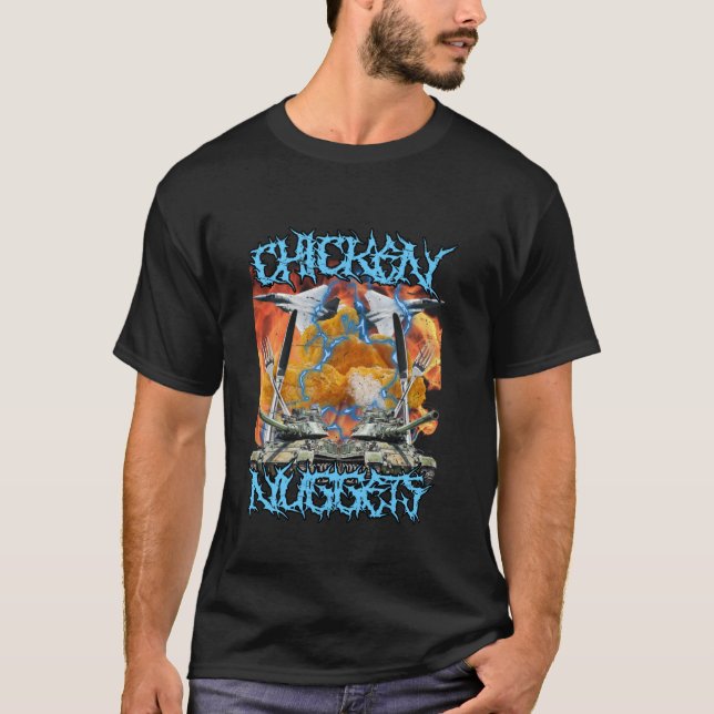 Funny Chicken Nugget Bootleg Hardcore Flames Meme T-Shirt (Front)