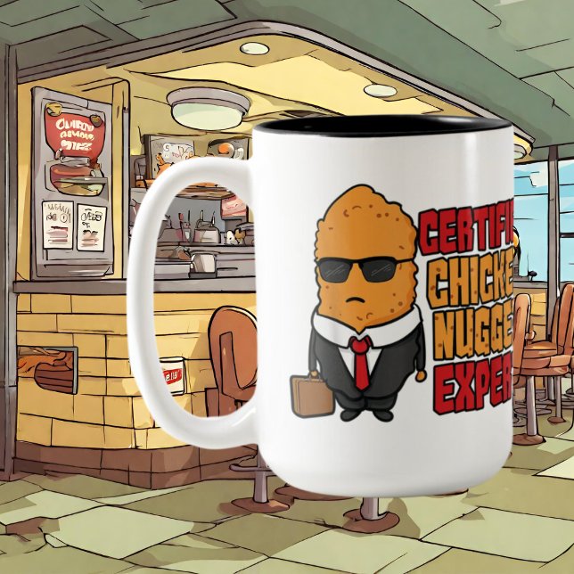 funny chicken nugget expert add monogram Two-Tone coffee mug (Creator Uploaded)