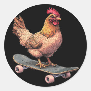 Funny Chicken On A Skateboard Skateboarding Classic Round Sticker
