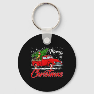 Funny Chicken On Red Truck Christmas Tree Christma Key Ring