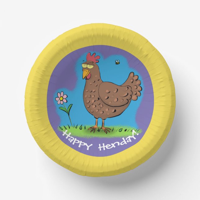 Funny chicken party cartoon paper plate. paper plate (Front)
