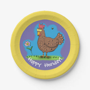 Funny chicken party cartoon paper plate. plate