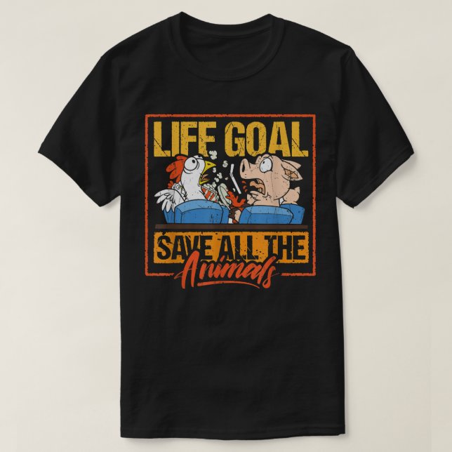Funny Chicken Pig Save Animals Design  T-Shirt (Design Front)