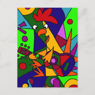 Funny Chicken Playing the Guitar Modern Art Origin Postcard