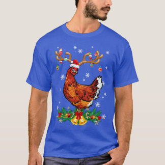 Funny Chicken Reindeer Lights Ornament Santa Chris T-Shirt