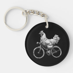 Funny Chicken Riding Bike Cyclist Cute Animal Love Key Ring