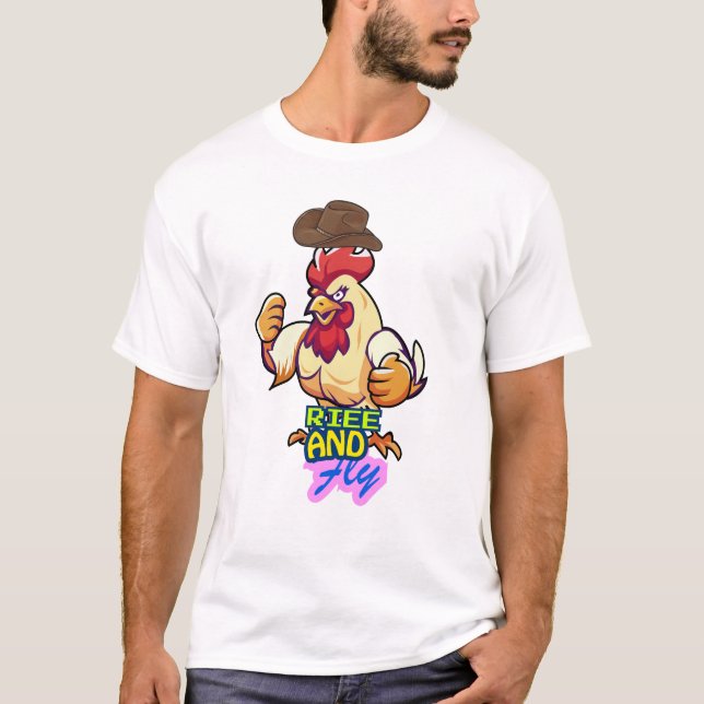 Funny Chicken Rise and Fly” T-Shirt (Front)