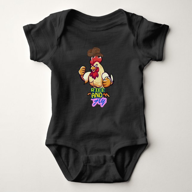 Funny Chicken Rise and Fly” T-Shirt Baby Bodysuit (Front)
