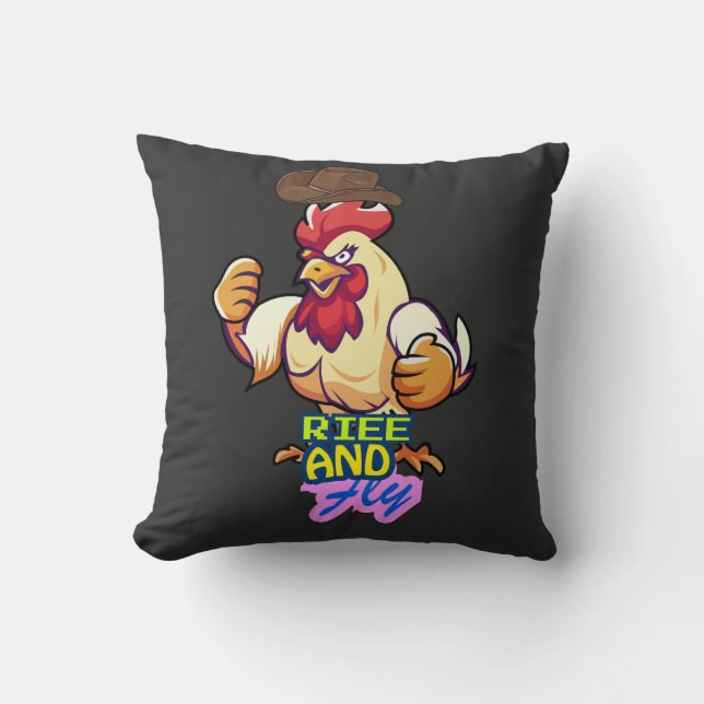 Funny Chicken Rise and Fly” T-Shirt Cushion (Front)