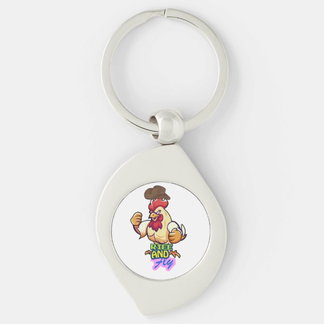 Funny Chicken Rise and Fly” T-Shirt Key Ring (Front)