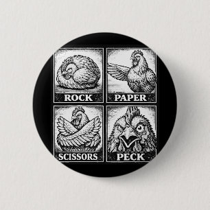 Funny Chicken Rock Paper Scissors Peck Chicken Lov 6 Cm Round Badge
