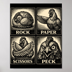 Funny Chicken Rock Paper Scissors Peck Chicken Lov Poster