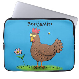 Funny chicken rustic cartoon illustration laptop sleeve