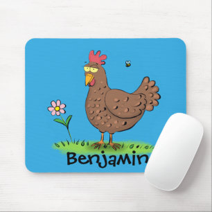 Funny chicken rustic cartoon illustration mouse pad
