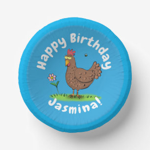Funny chicken rustic cartoon illustration paper plate