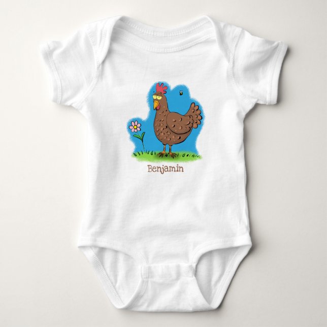 Funny chicken rustic whimsical cartoon baby bodysuit (Front)