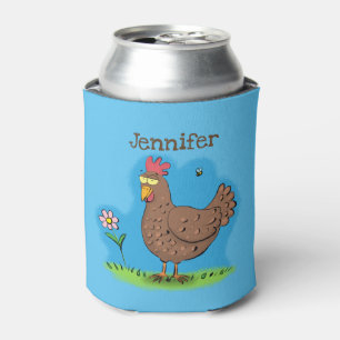 Funny chicken rustic whimsical cartoon can cooler