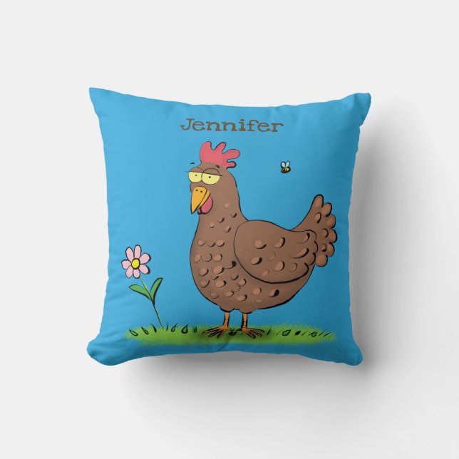 Funny chicken rustic whimsical cartoon cushion (Front)