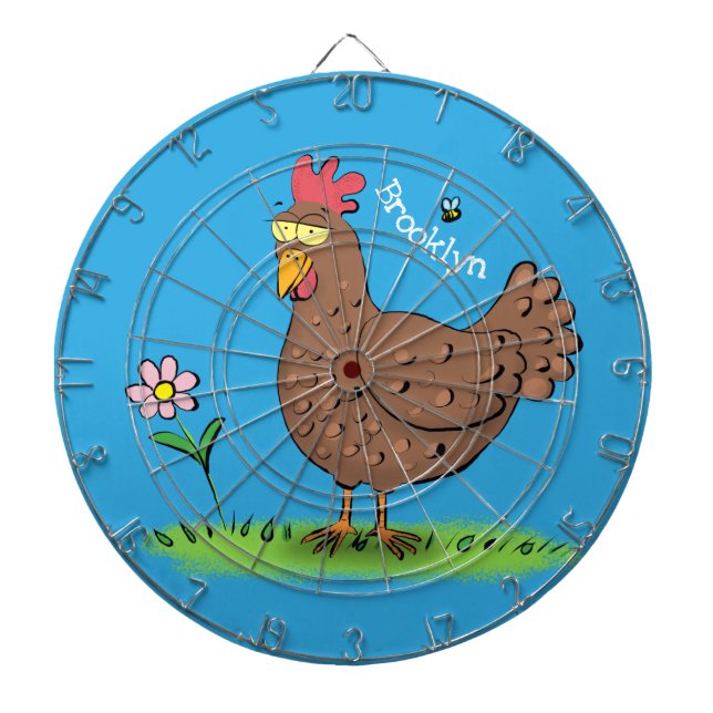 Funny chicken rustic whimsical cartoon dartboard (Front)