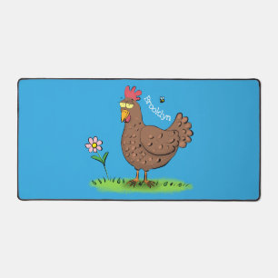 Funny chicken rustic whimsical cartoon desk mat