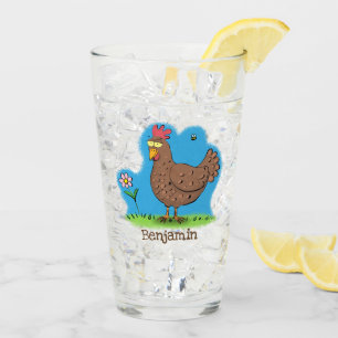Funny chicken rustic whimsical cartoon glass