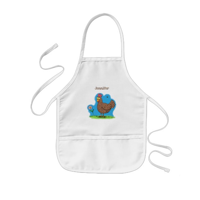 Funny chicken rustic whimsical cartoon kids apron (Front)