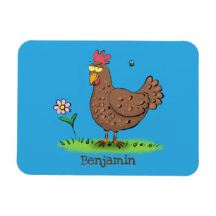 Funny chicken rustic whimsical cartoon magnet