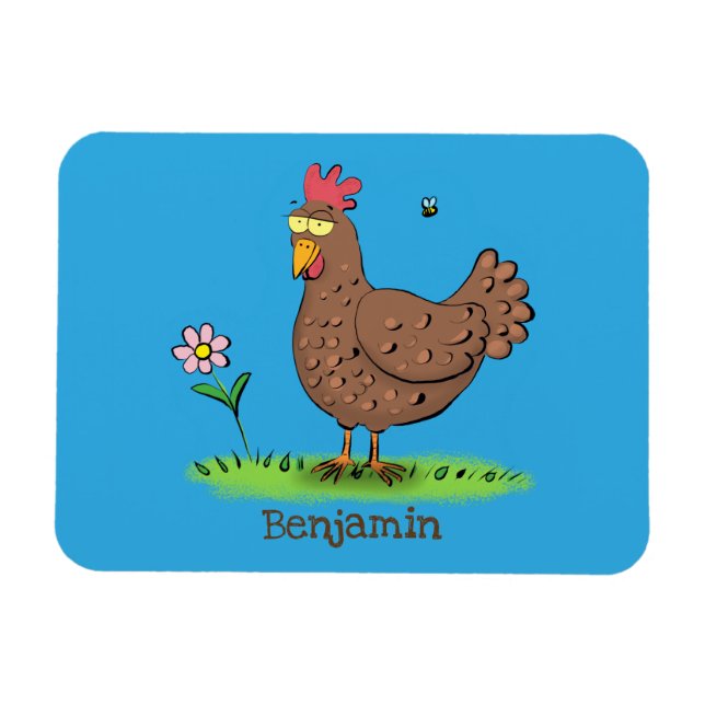 Funny chicken rustic whimsical cartoon magnet (Horizontal)