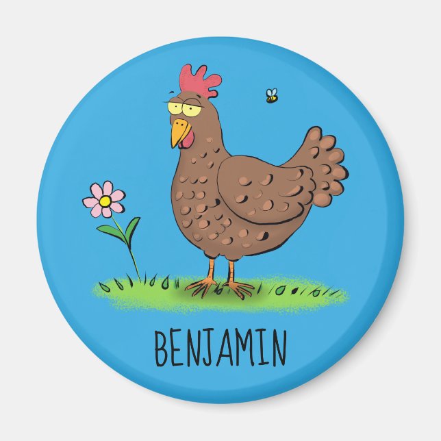 Funny chicken rustic whimsical cartoon magnet (Front)