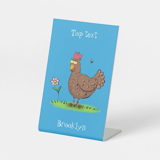 Funny chicken rustic whimsical cartoon pedestal sign (Front)