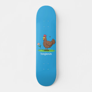 Funny chicken rustic whimsical cartoon skateboard