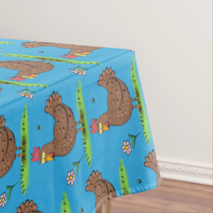 Funny chicken rustic whimsical cartoon tablecloth