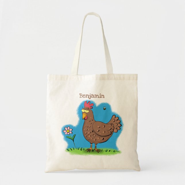 Funny chicken rustic whimsical cartoon tote bag (Front)