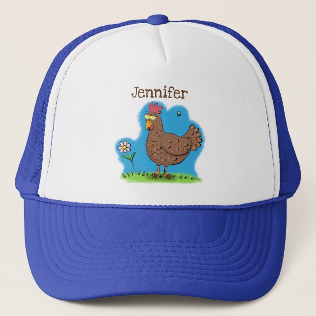 Funny chicken rustic whimsical cartoon trucker hat (Front)