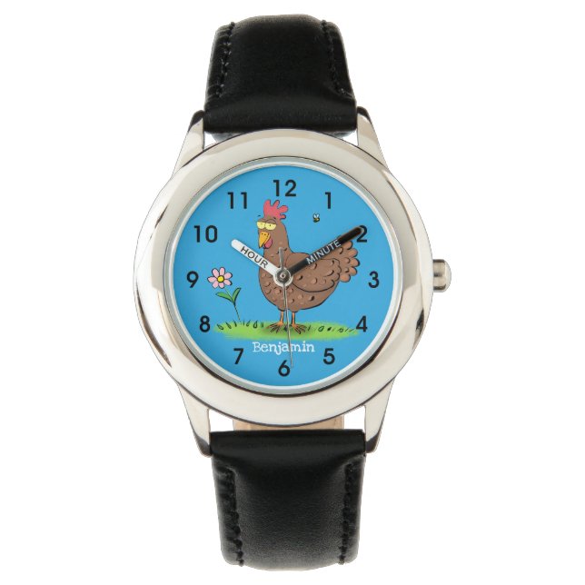 Funny chicken rustic whimsical cartoon  watch (Front)