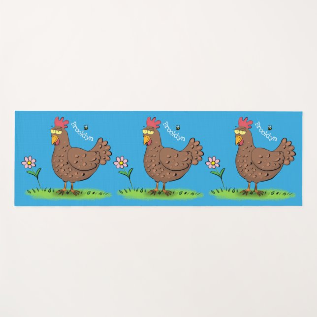 Funny chicken rustic whimsical cartoon yoga mat (Front (Horizontal))