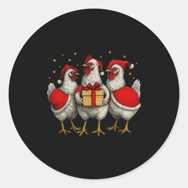 Funny Chicken Santa Xmas Tree Farm Merry Christmas Classic Round Sticker (Front)