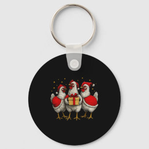 Funny Chicken Santa Xmas Tree Farm Merry Christmas Key Ring