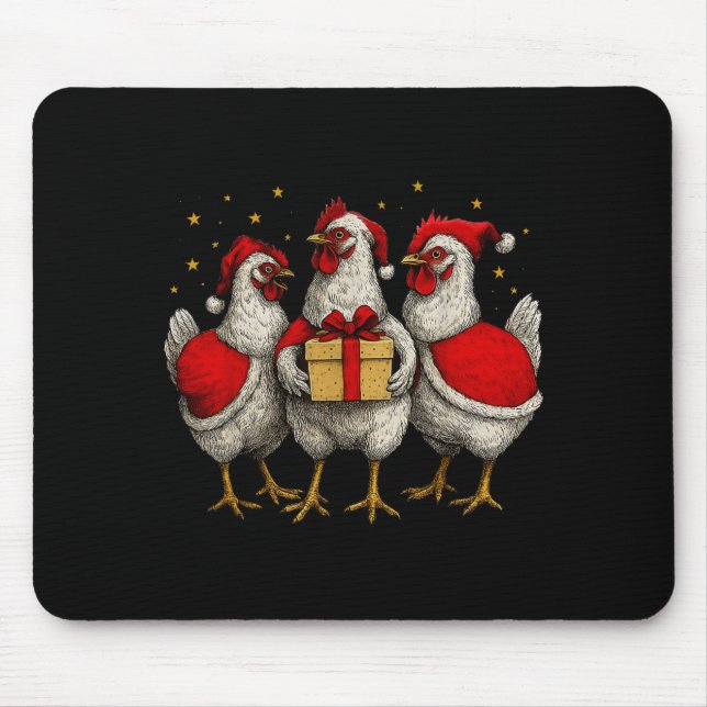 Funny Chicken Santa Xmas Tree Farm Merry Christmas Mouse Pad (Front)