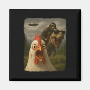 Funny Chicken Selfie Bigfoot Sasquatch Riding T-re Magnet