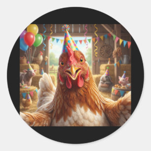 Funny Chicken Selfie Birthday Party Hat Farm Anima Classic Round Sticker