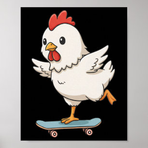 Funny Chicken Skater Skateboard Llerina Zoo Boys G Poster