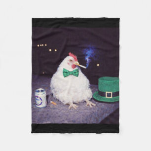 Funny Chicken Smoking Cigarette Beer Gen Z St Patr Fleece Blanket
