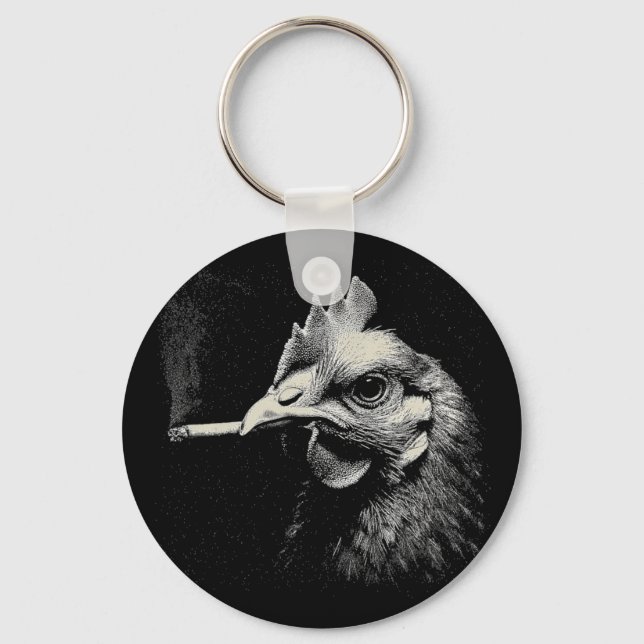 Funny Chicken Smoking Pipe Rooster Farmhouse  Key Ring (Front)